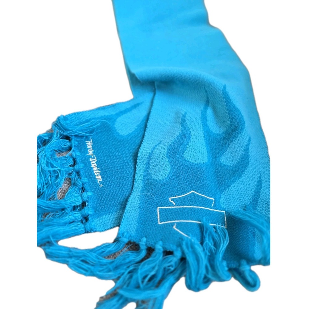 Knit  Harley Davidson Neck Scarf‎ Warmer Turquoise Blue Flame 58"L - Picture 3 of 12